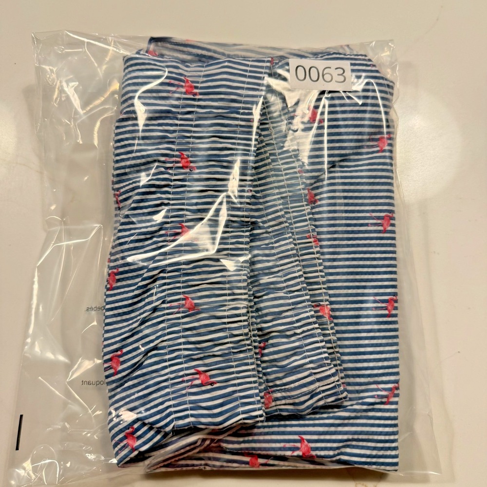 Rainforest Men's L Swim Trunks Bering Sea Navy Stripe Pink Flamingo 4Way Stretch - Picture 9 of 9